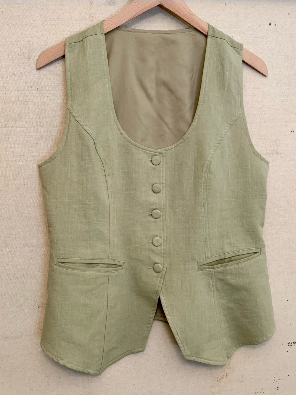 Sage Green 90s Style Tailored Button Down Vest, Women’s Size Medium (NWT)